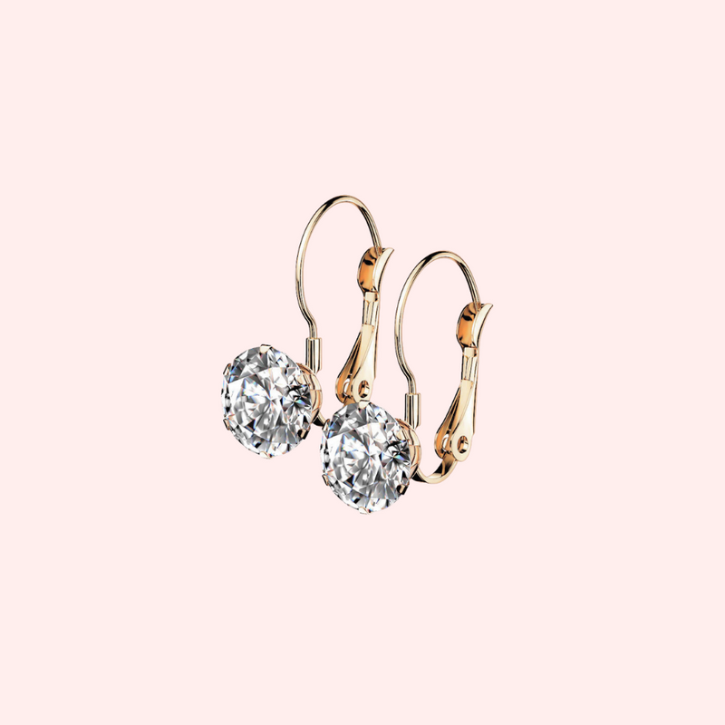 Prong Set Round CZ Lever Back Hypoallergenic Earrings