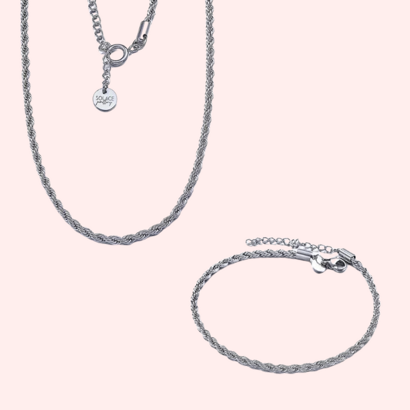Silver necklace and bracelet 2025 set